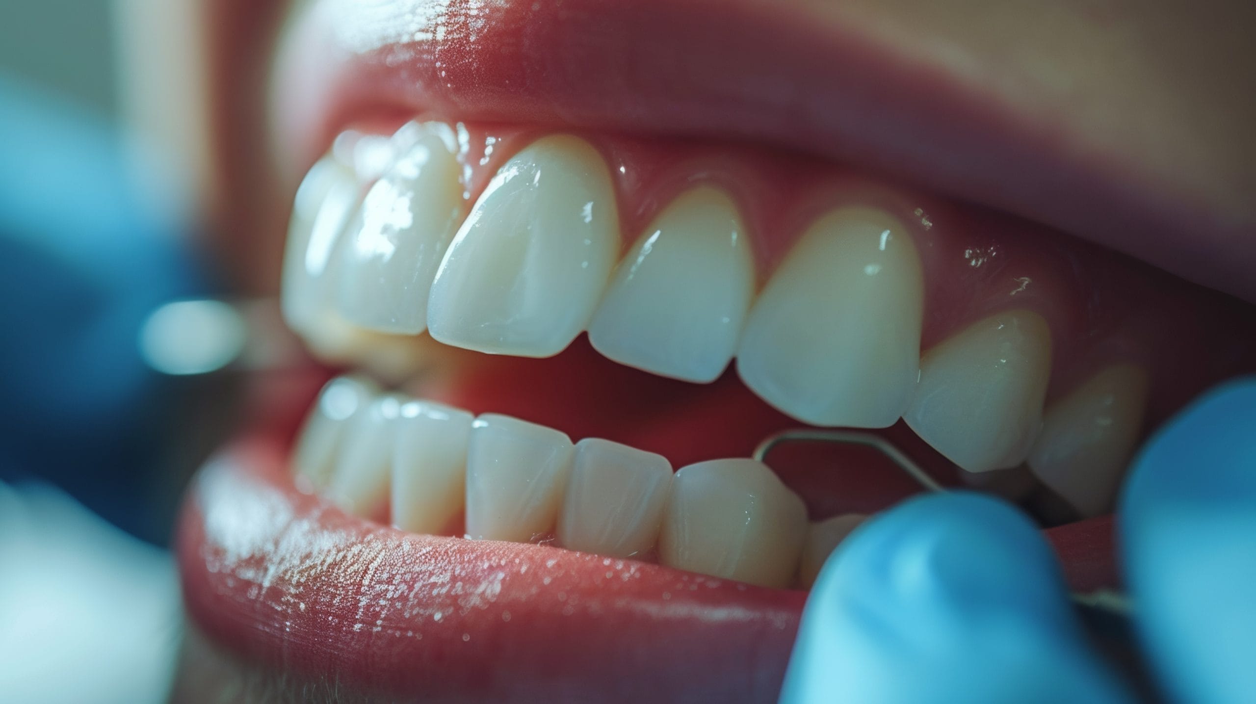 An open smiling mouth at the dentist